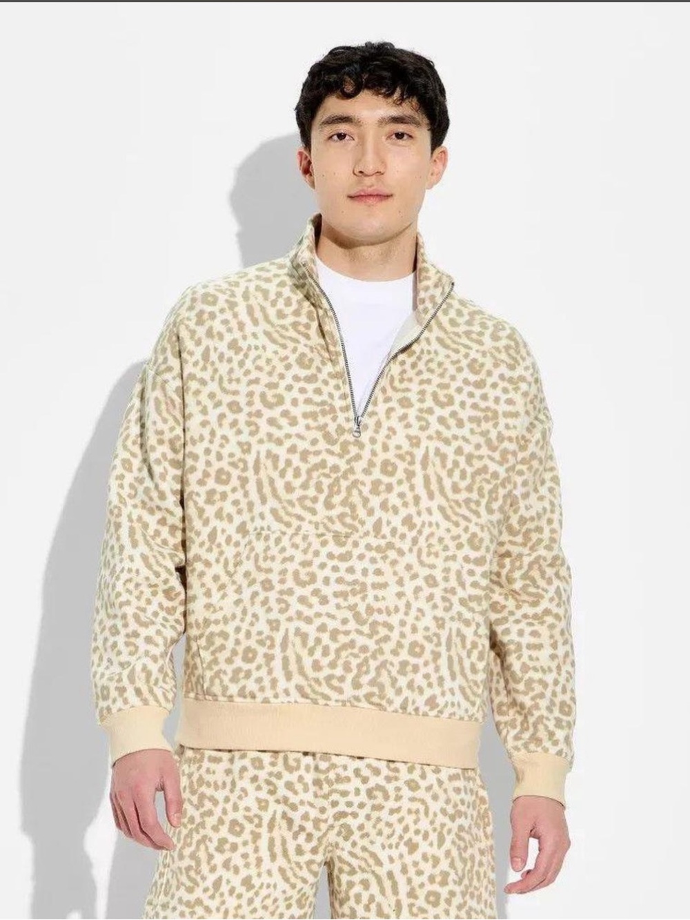Original Use Men's Beige Animal-Print Zip-Up Sweater Size XXL BNWT